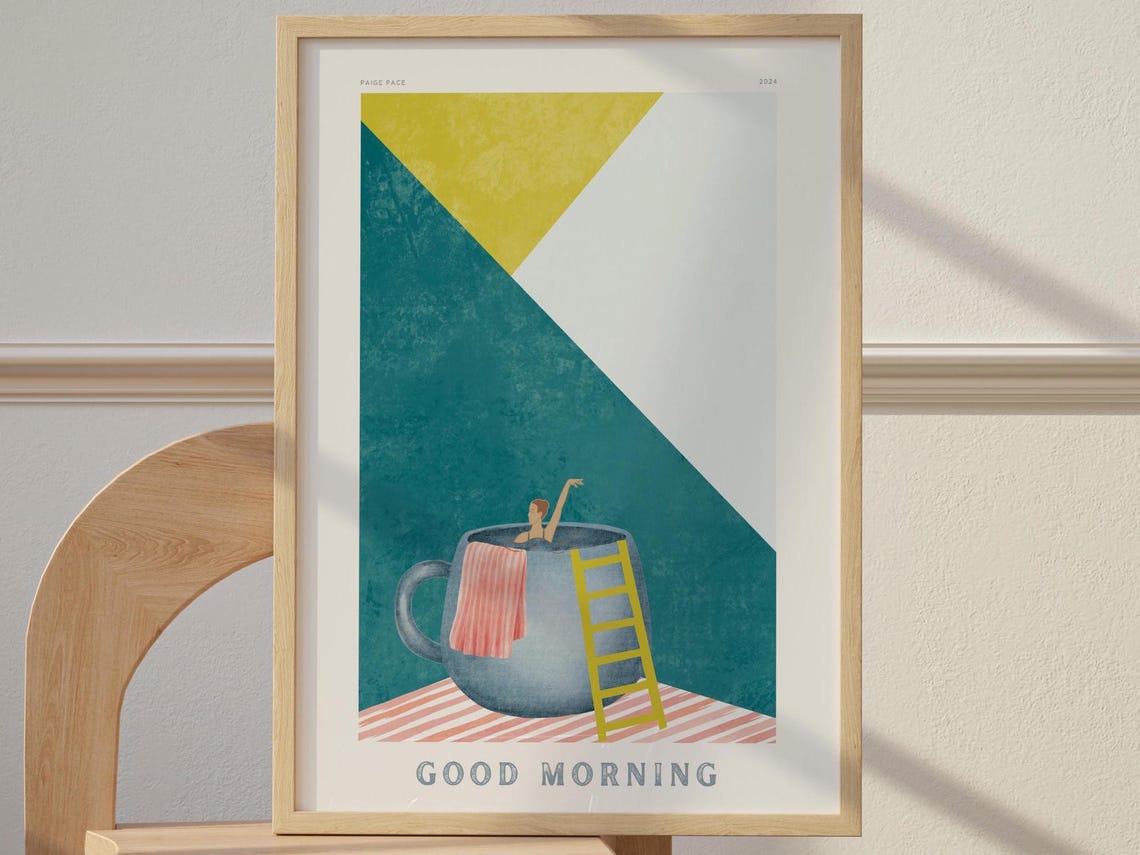 Good Morning Coffee Diver Minimalist Retro Kitchen Art Poster