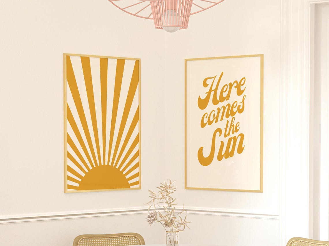 Here Comes The Sun Retro Sunburst Duo Beatles Lyric Typography Poster