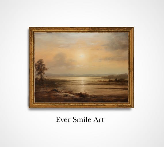 Sunset Oil Painting Vintage Art Original Landscape Wall Decor Retro Home Collectible Fine Artwork Timeless Nature Gift Original Oil Painting