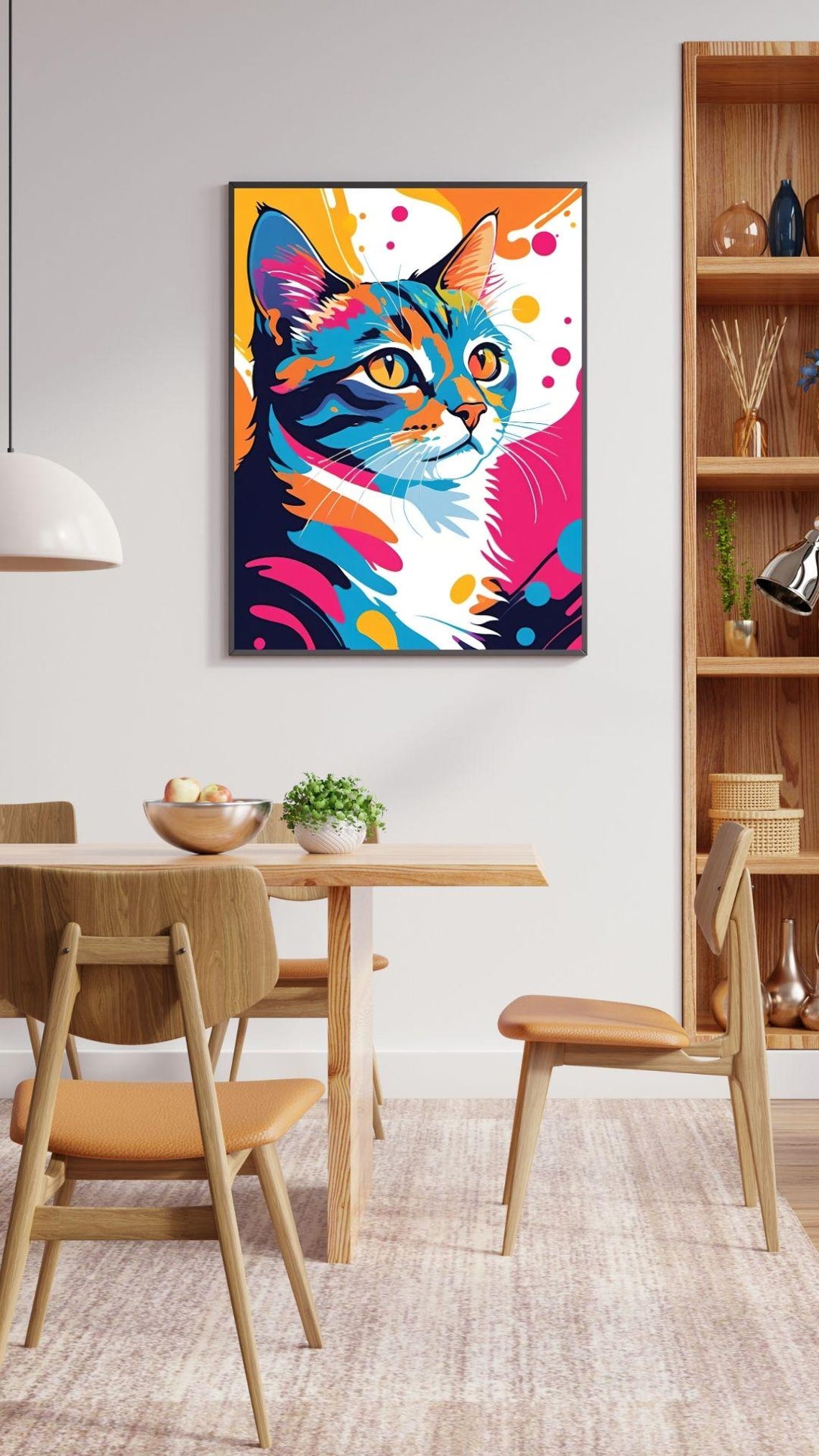 Colorful Pop Art Cat Portrait Orange Blue Pink Playful Animal Wall Art - Image 3