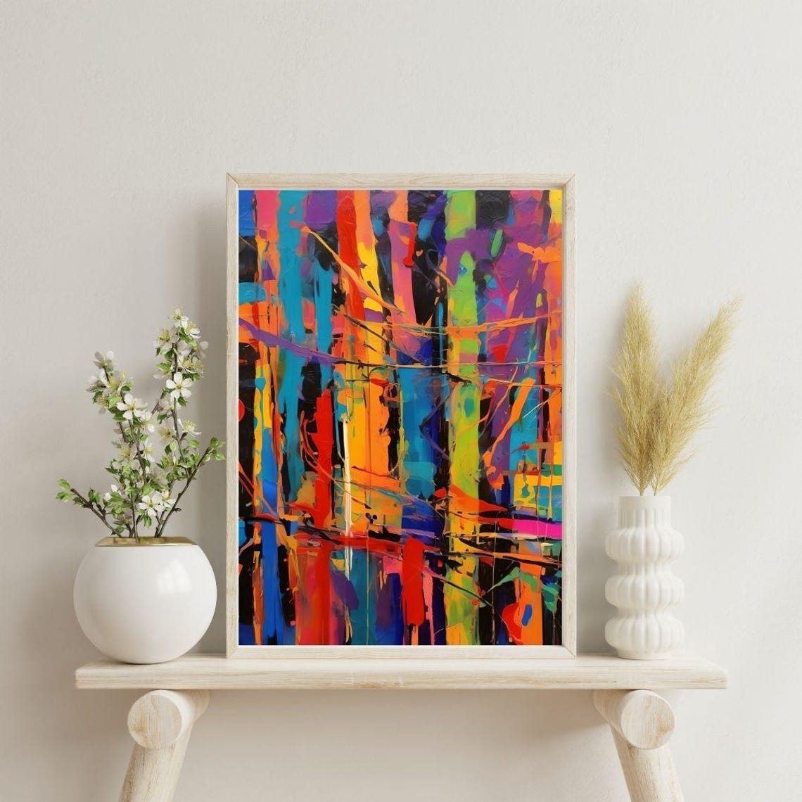 Bold Maximalist Abstract Vertical Brushstroke Colorful Modern Wall Art