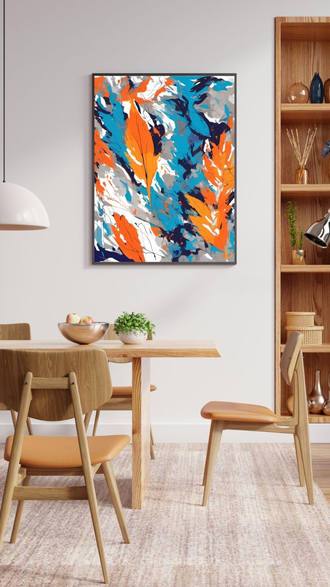 Abstract Orange Blue Leaves Modern Botanical Colorful Wall Art Print - Image 4
