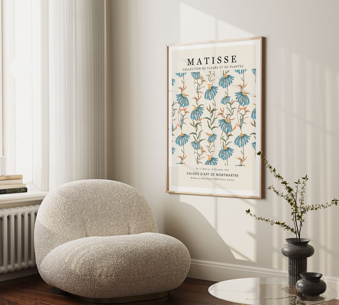 Matisse Blue Cornflower Vine Elegant Botanical Gallery Art Print - Image 4