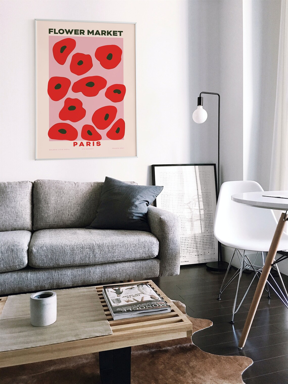 Paris Flower Market Poster Red Poppies On Pink Minimalist Floral Art - Image 4