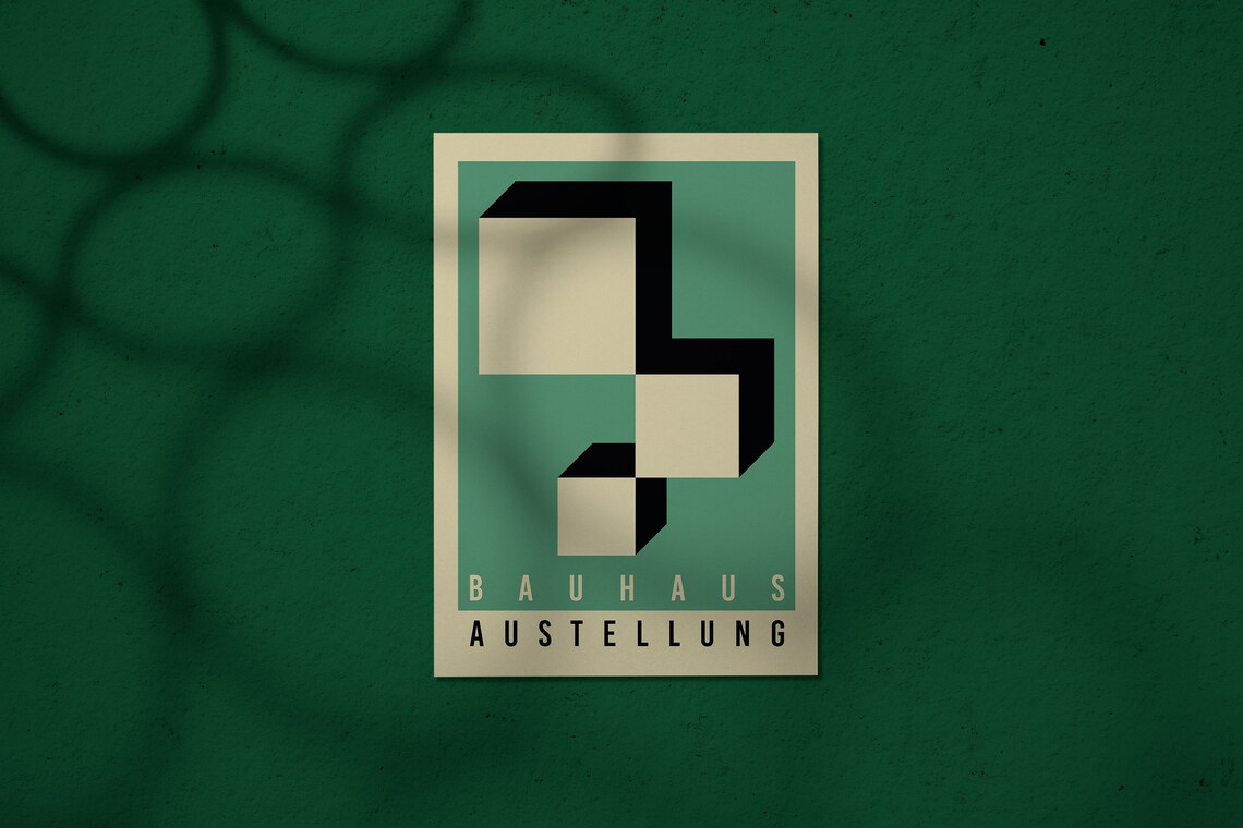 Bauhaus Ausstellung Poster Green Black 3D Geometric Blocks Art Deco - Image 4