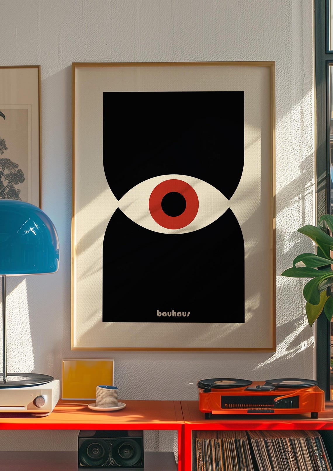 Bauhaus Single Eye Abstract Poster Black Shapes with Red Iris Art - Image 3