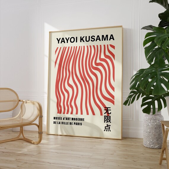 Yayoi Kusama Style Coral Red Wavy Stripe Energetic Gallery Poster