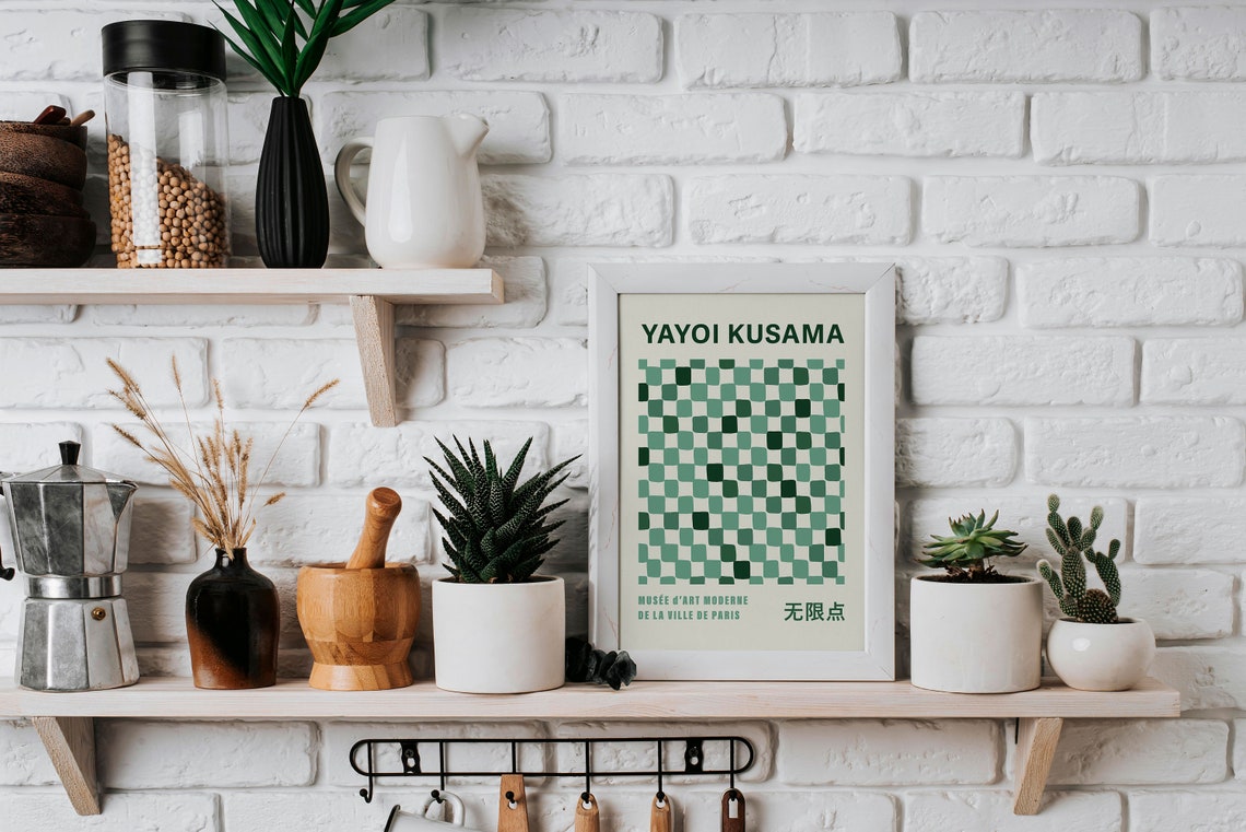 Yayoi Kusama Style Emerald Green Checkerboard Pattern Art Poster - Image 3