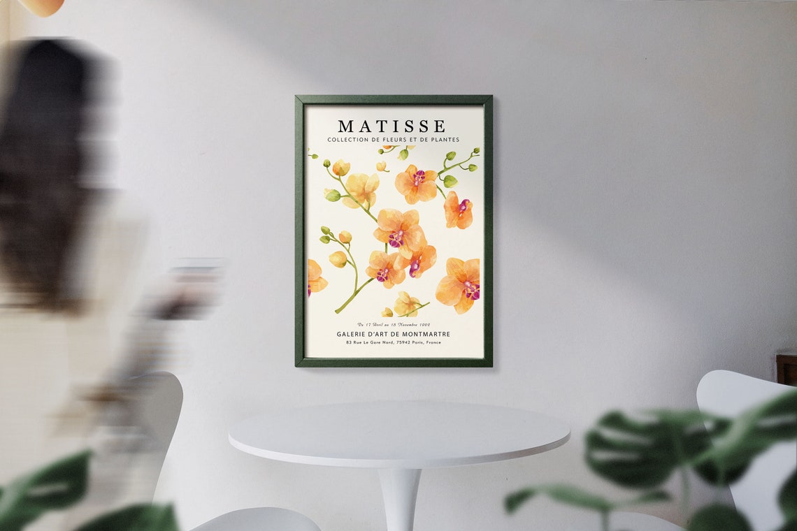 Matisse Orange Orchid Branch Watercolor Floral Gallery Art Print - Image 3