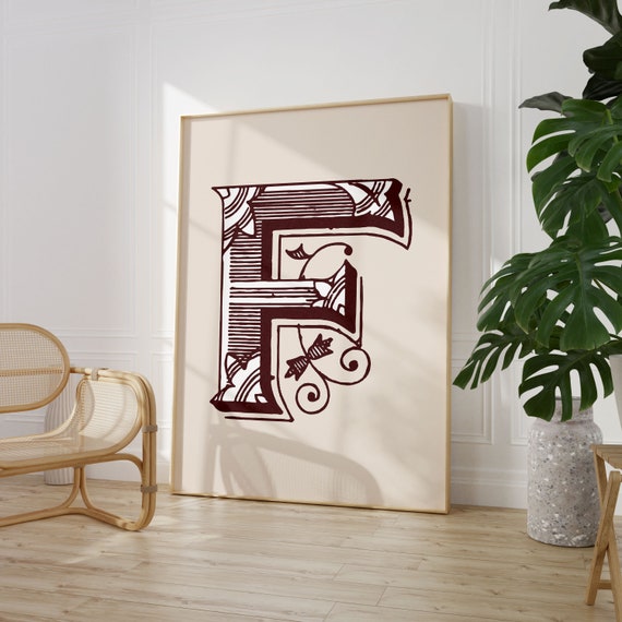 Vintage Initial Print Single Letter Alphabet Poster F Poster Eclectic Home Typography Decor Nursery Room Decor