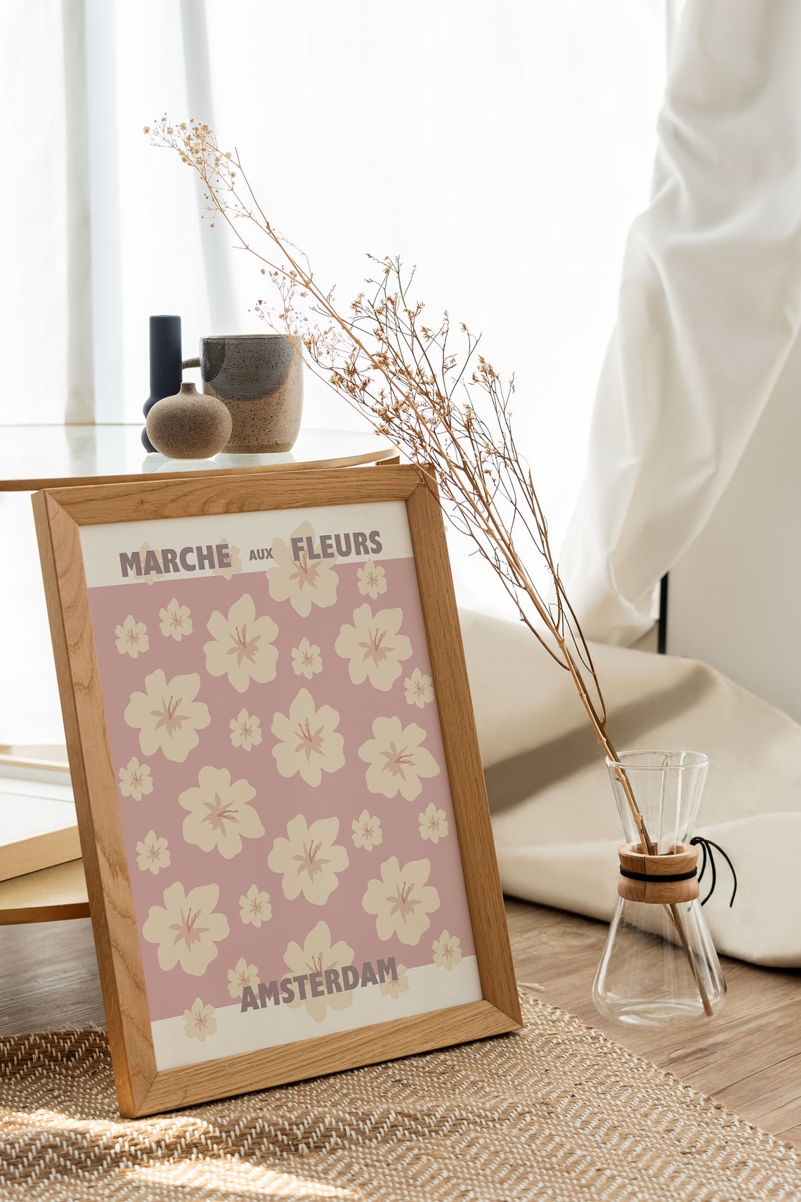 Amsterdam Marche Aux Fleurs Poster Cream Blossoms On Rose Floral Art - Image 4