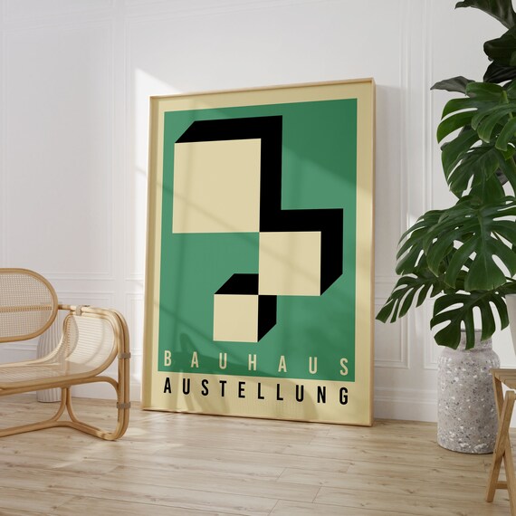 Green Geometric Bauhaus Print Museum Poster Architectural Print Vintage Poster Office Wall Decor