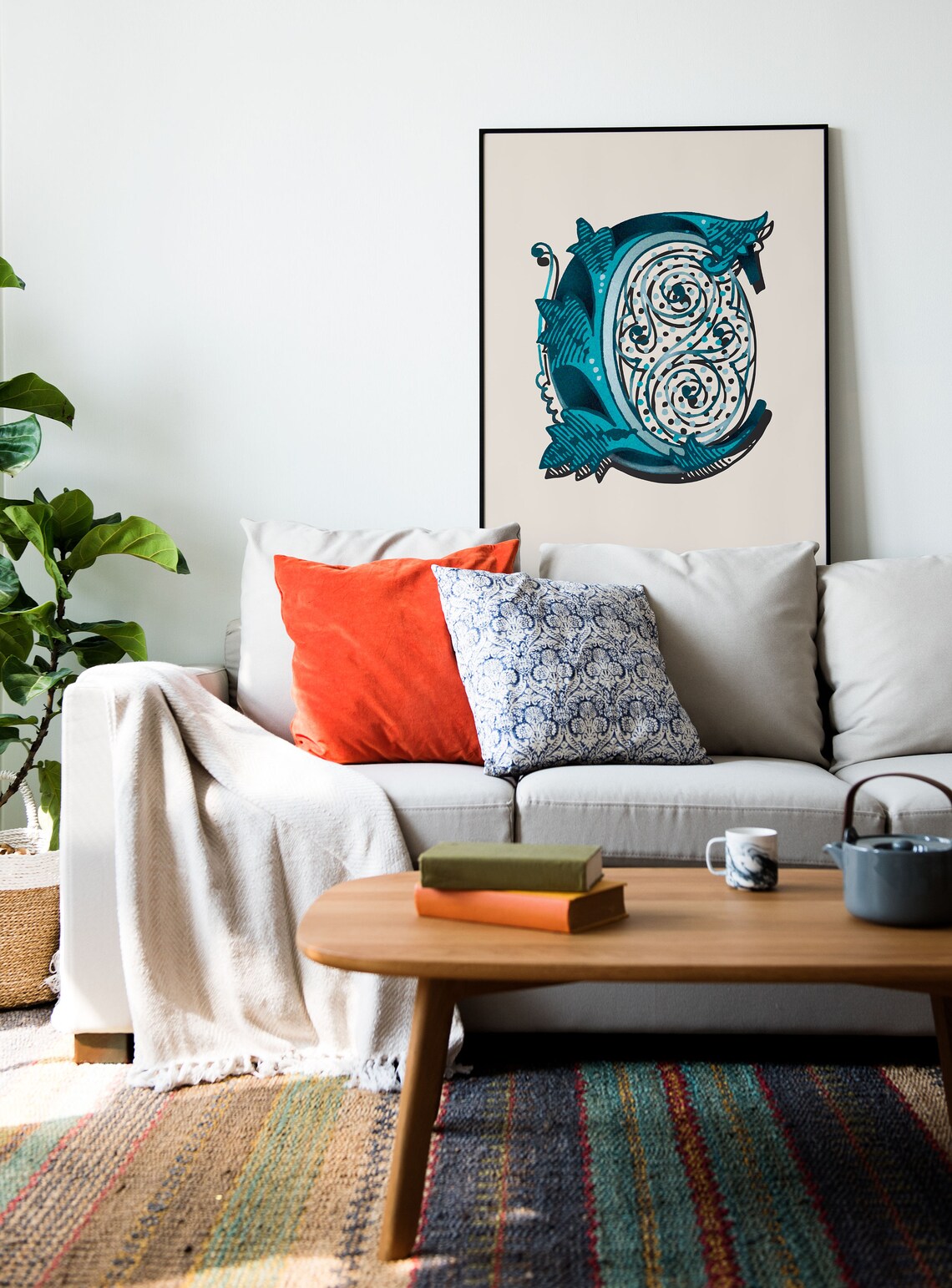 Letter C Teal Paisley Doodle Alphabet Typography Nursery Wall Decor Poster - Image 2