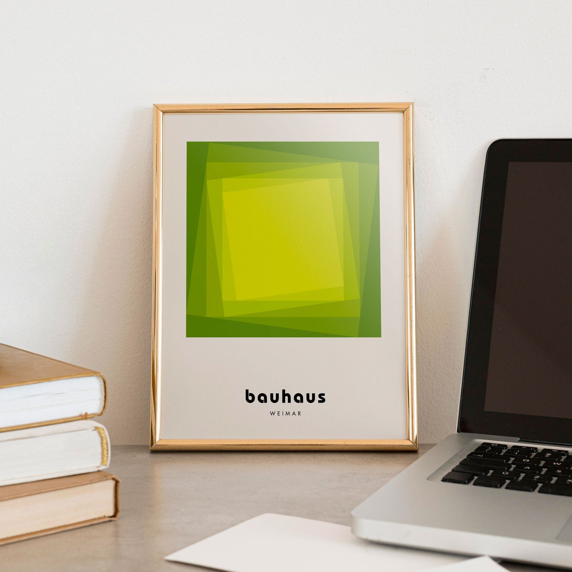 Fresh Light Green Layered Square Bauhaus Weimar Mid Century Poster - Image 3