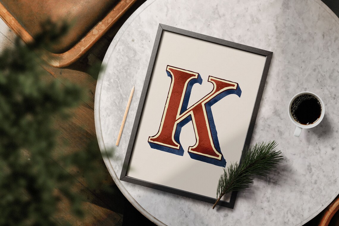 Vintage K Initial Print, Eclectic Typography Poster - Image 2