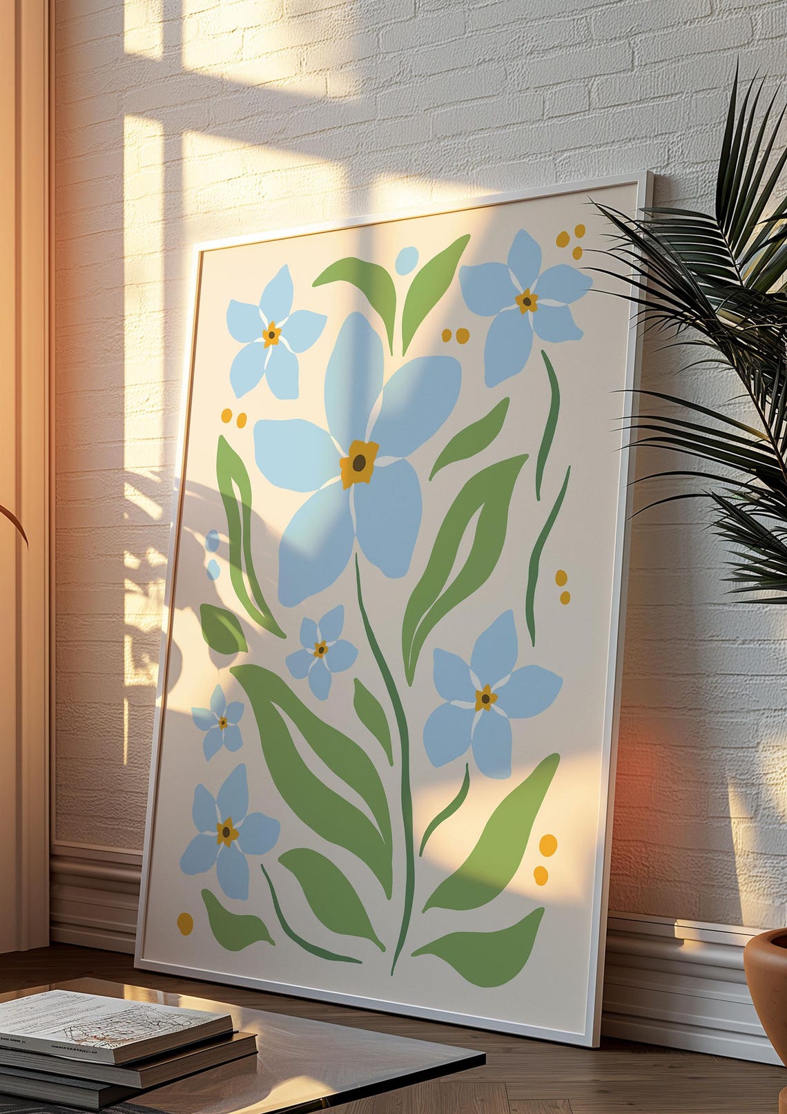 Blue Forget Me Not Flowers on Cream Maximalist Botanical Poster - Image 3