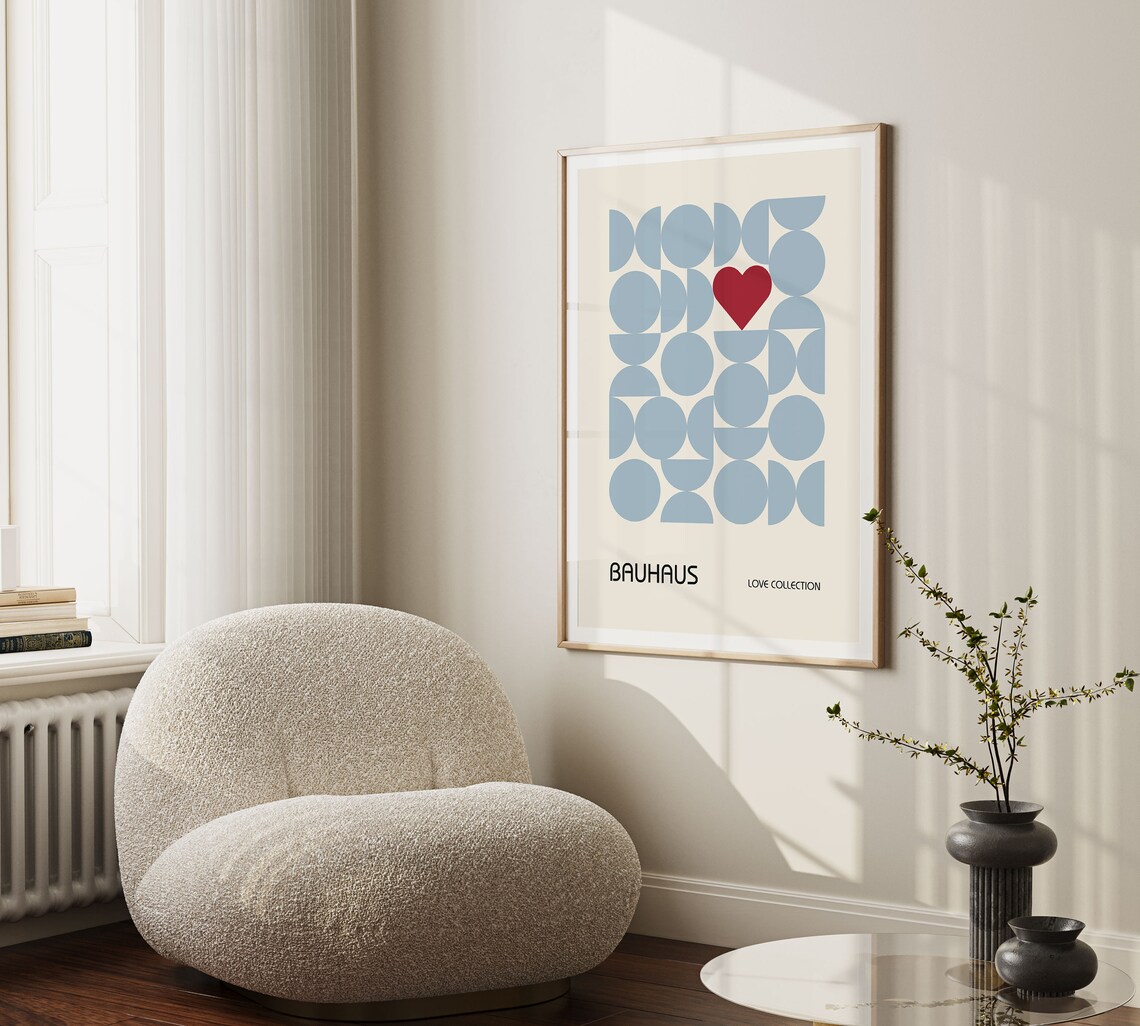 Baby Blue Geometric Circle Heart Bauhaus Love Collection Poster - Image 2