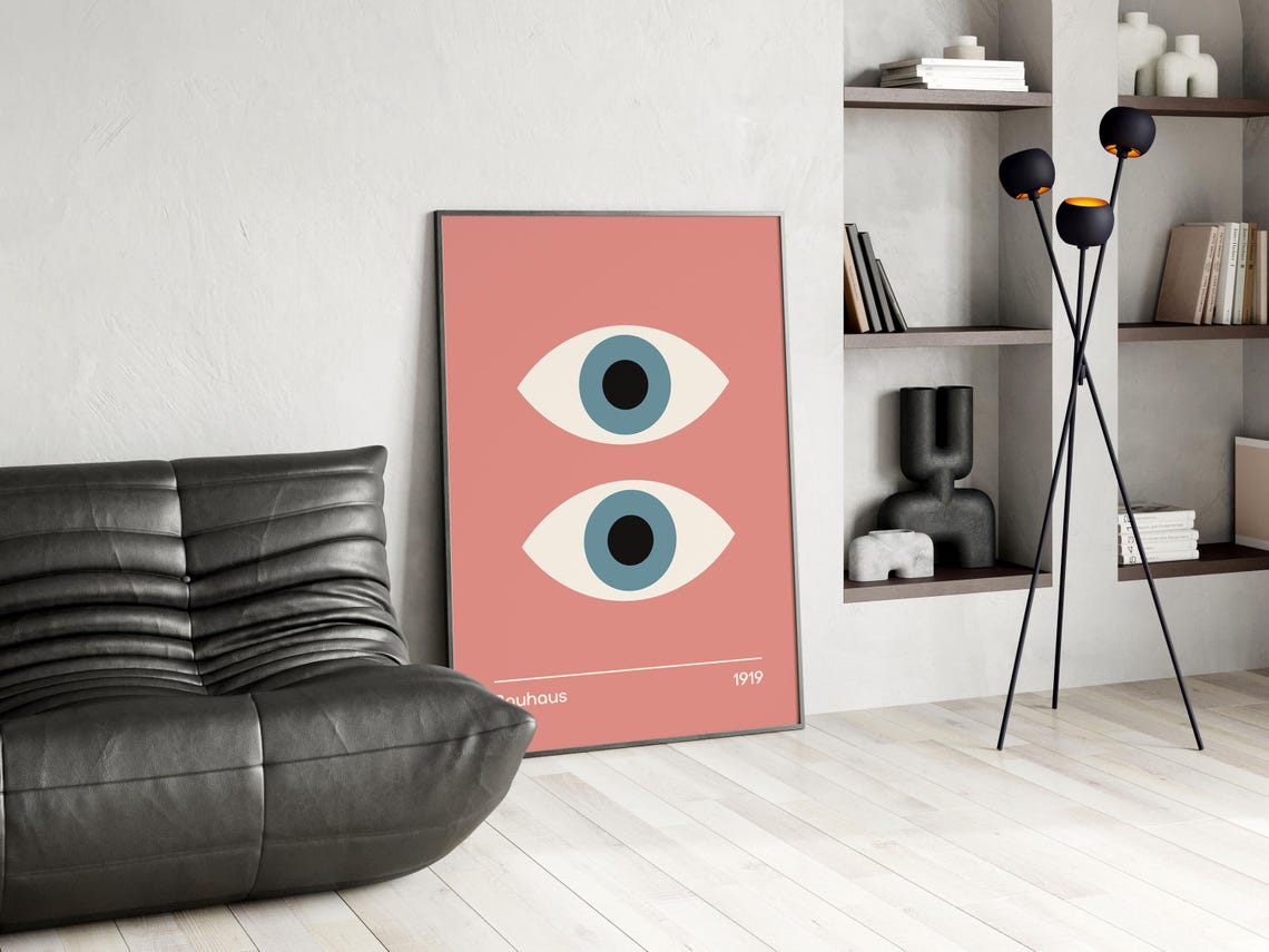 Bauhaus 1919 Pink Twin Eye Abstract Modern Art Exhibition Poster - Image 4