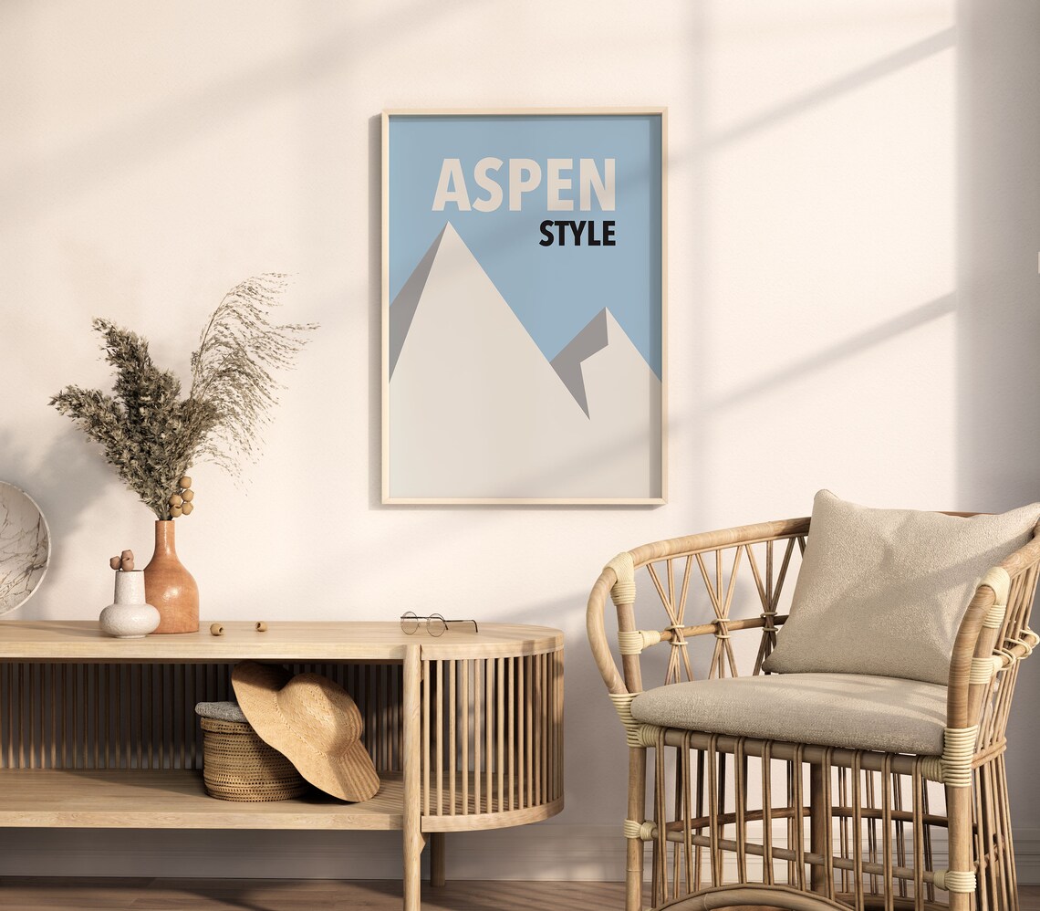 Aspen Style Colorado Mountain Poster Minimalist Blue White Peak Art - Image 5