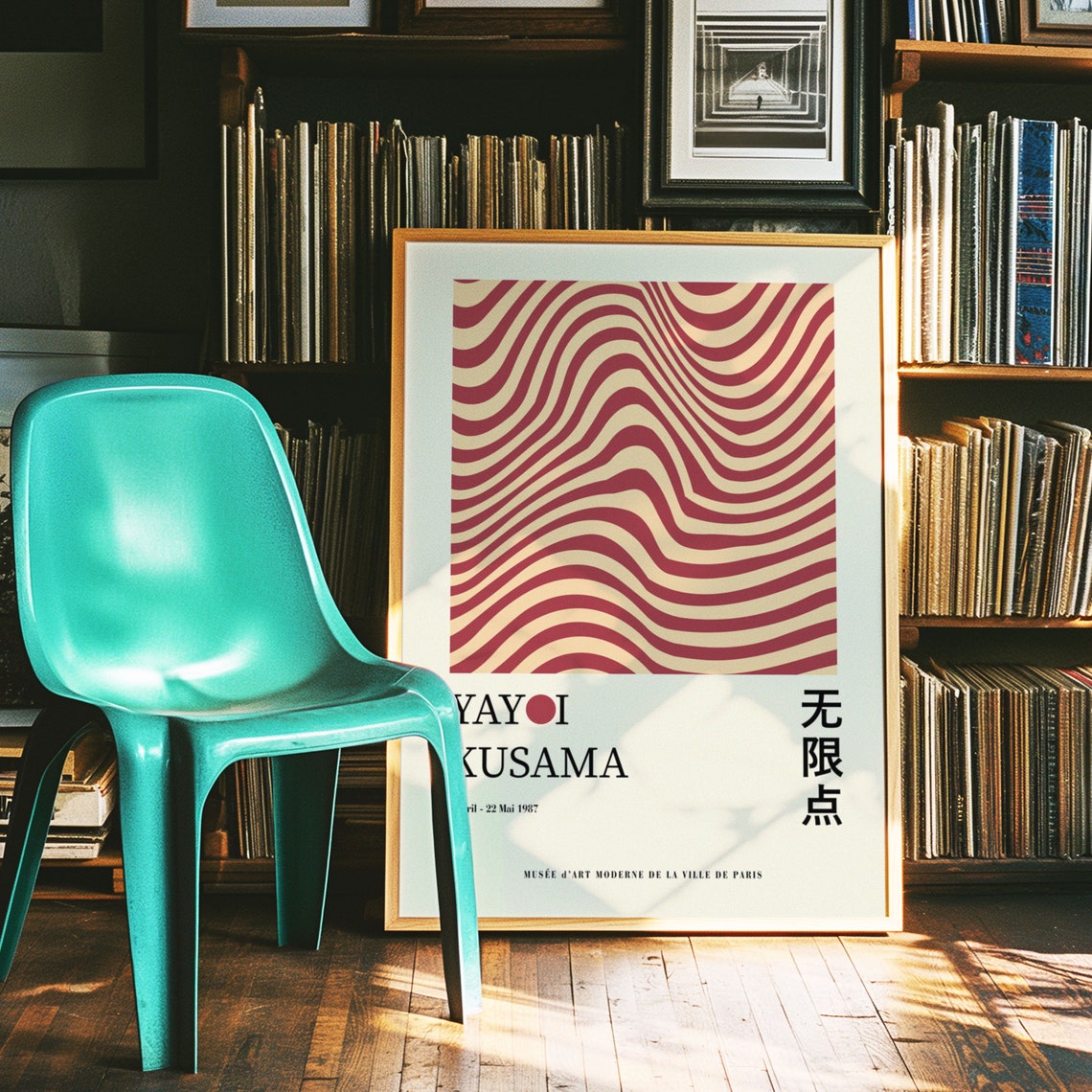 Yayoi Kusama Crimson Red Horizontal Waves 1987 Paris Exhibition Print - Image 5