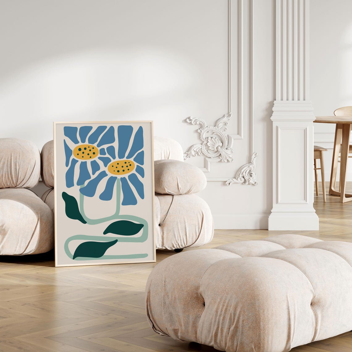 Matisse Style Blue Daisies with Dotted Centers Floral Poster - Image 4