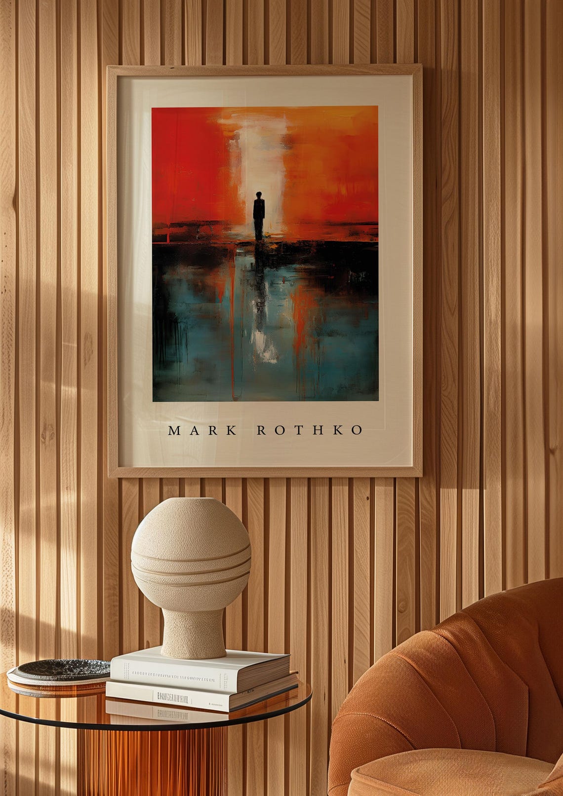 Mark Rothko Style Lone Figure in Fiery Orange Landscape Poster - Image 5