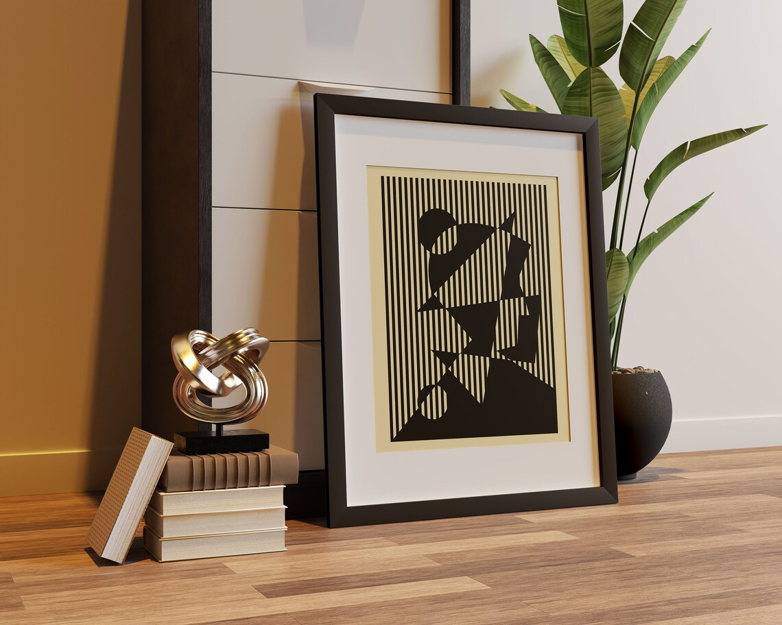 Bauhaus Striped Geometric Black Op Art Style Abstract Poster - Image 2