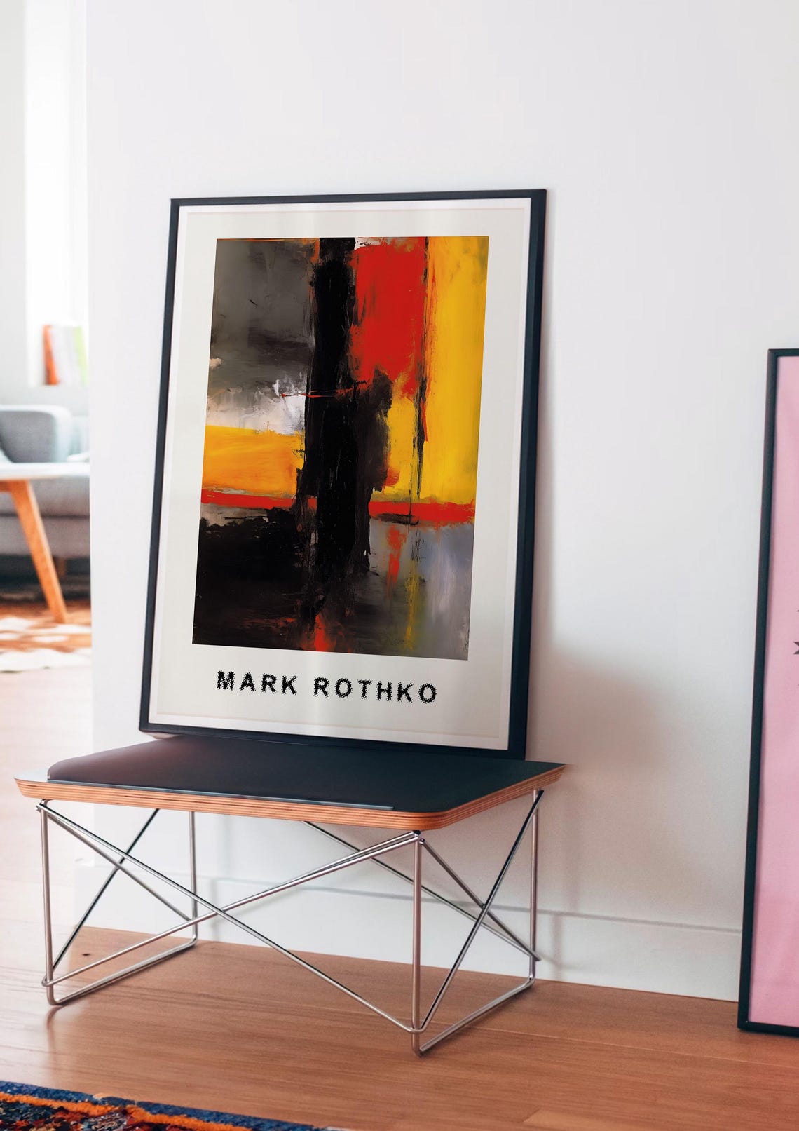 Mark Rothko Style Bold Black Form on Yellow Red Abstract Poster - Image 5