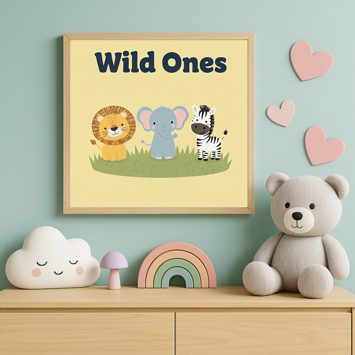 Art Wild Ones Square Kids Decor Print Lion Elephant Zebra Instant
