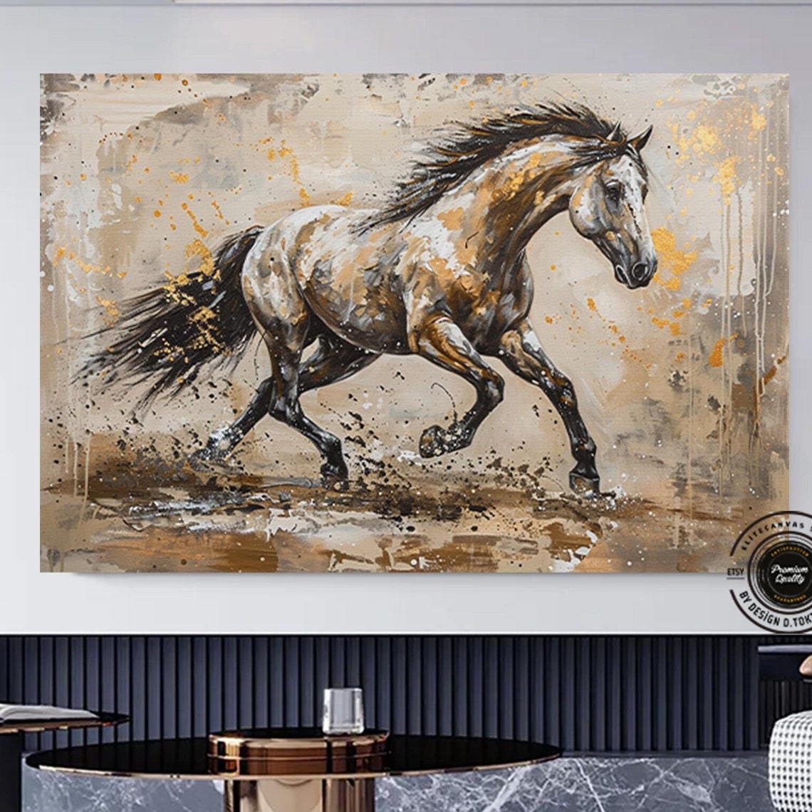 Galloping Horse Abstract Beige Equestrian Wildlife Wall Poster