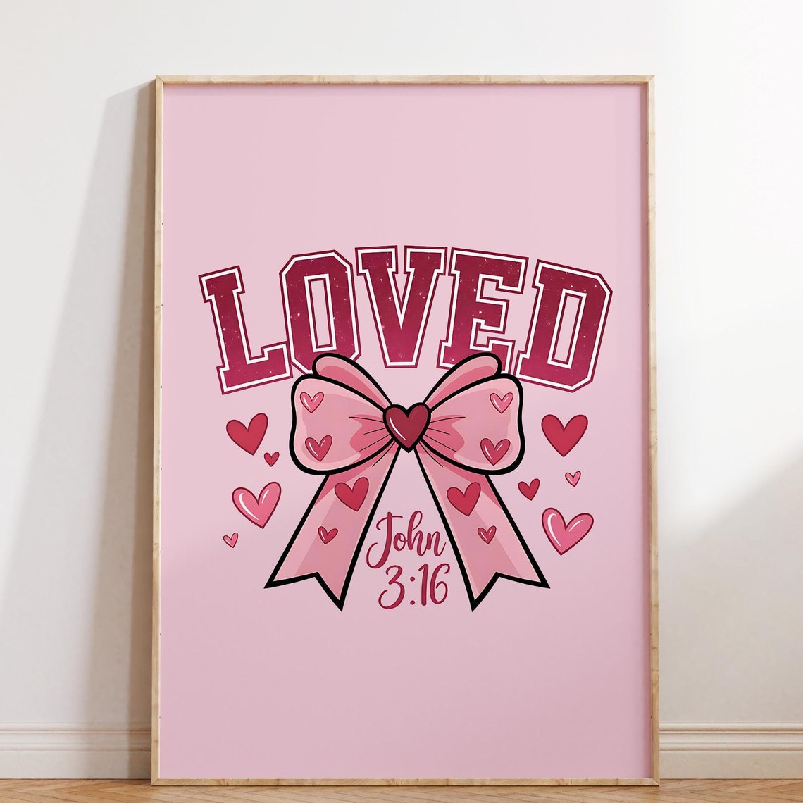 Loved Print Retro Christian Wall Art John Bible Verse Christian Poster Wall Decor Wall Art Pink Poster