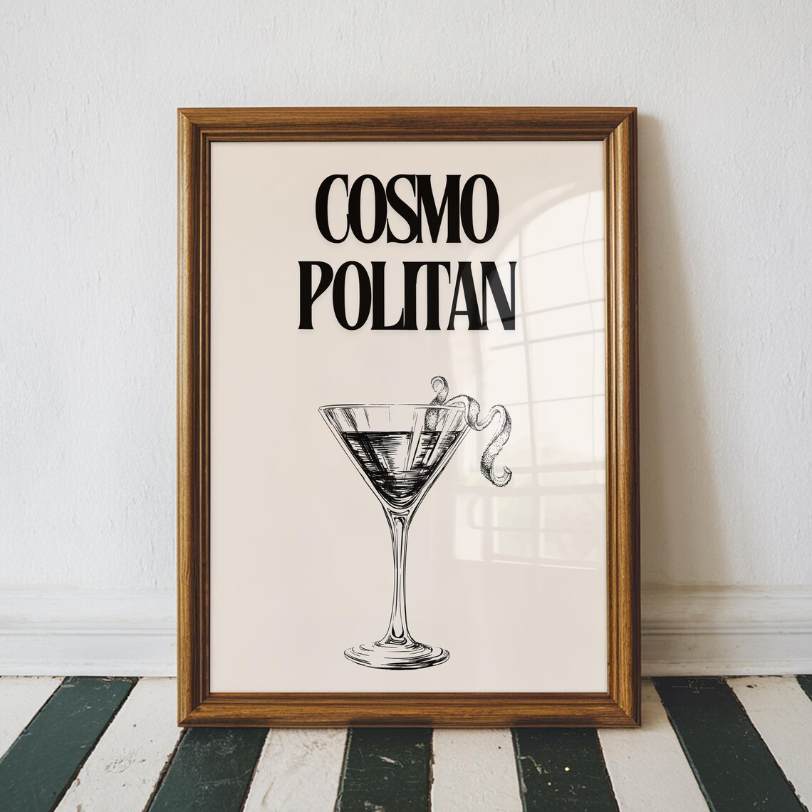 Cosmopolitan Cocktail Bar Cart Print Minimalist Martini Glass Sketch Wall Art - Image 3