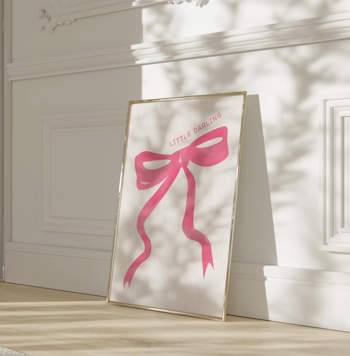 Little Darling Pink Bow Watercolor Coquette Girly Nursery Wall Art - Image 3