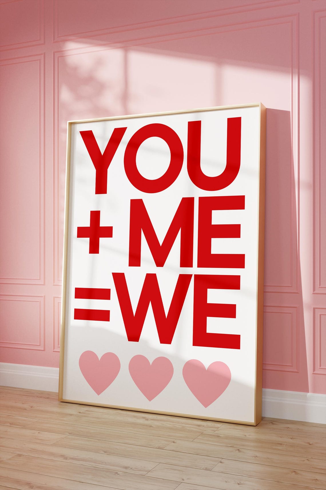 You Plus Me Equals We Red Sweet Love Heart Typography Wall Poster - Image 2