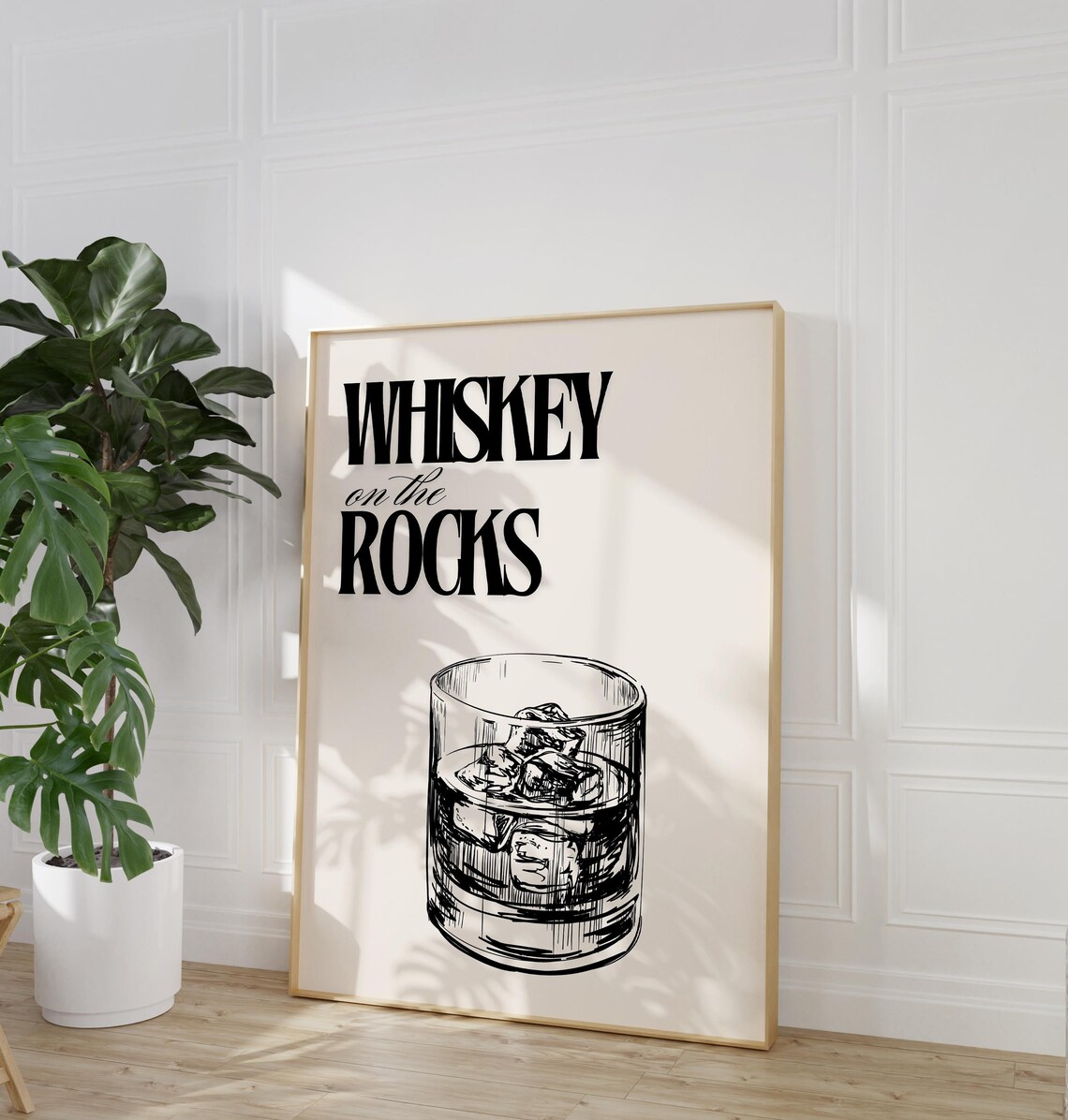 Whiskey on the Rocks Bar Cart Print Minimalist Rocks Glass Sketch Wall Art - Image 2