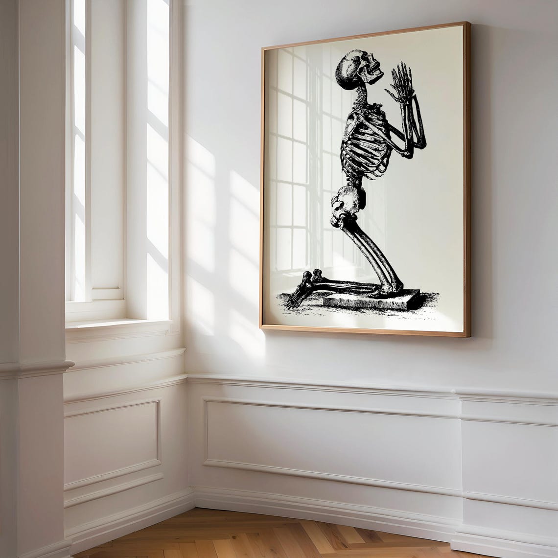 Kneeling Praying Skeleton Vintage Halloween Gothic Wall Poster - Image 3
