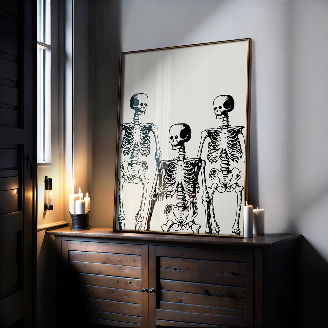Vintage Skeleton Trio Anatomical Skull Halloween Gothic Wall Art - Image 2