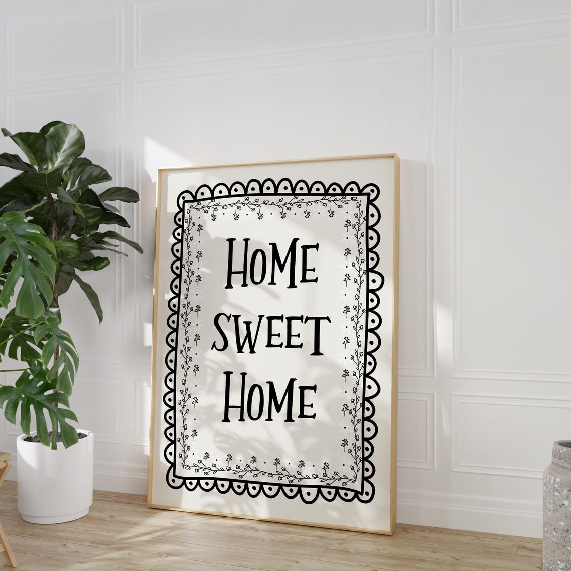 Home Sweet Home Whimsical Black Botanical Border Entryway Wall Art - Image 3