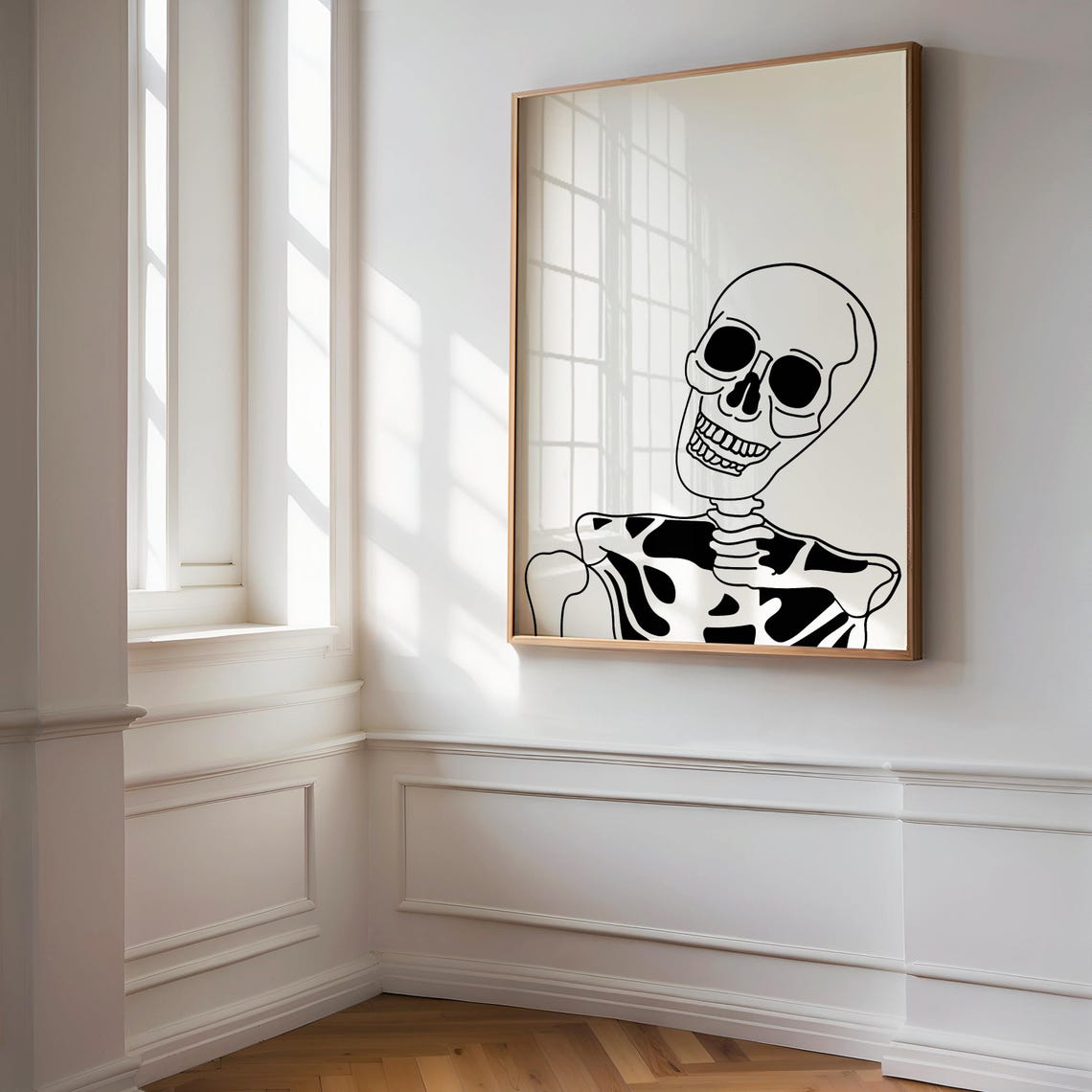 Grinning Skeleton Minimalist Bold Line Art Halloween Wall Poster - Image 3