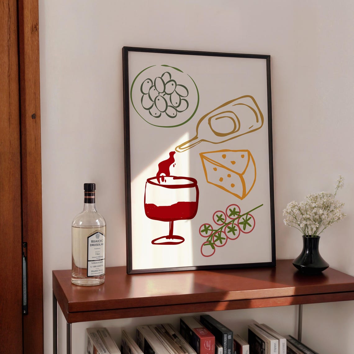 Tapas Wine Cheese Hand Drawn Illustration Kitchen Wall Poster - Image 3