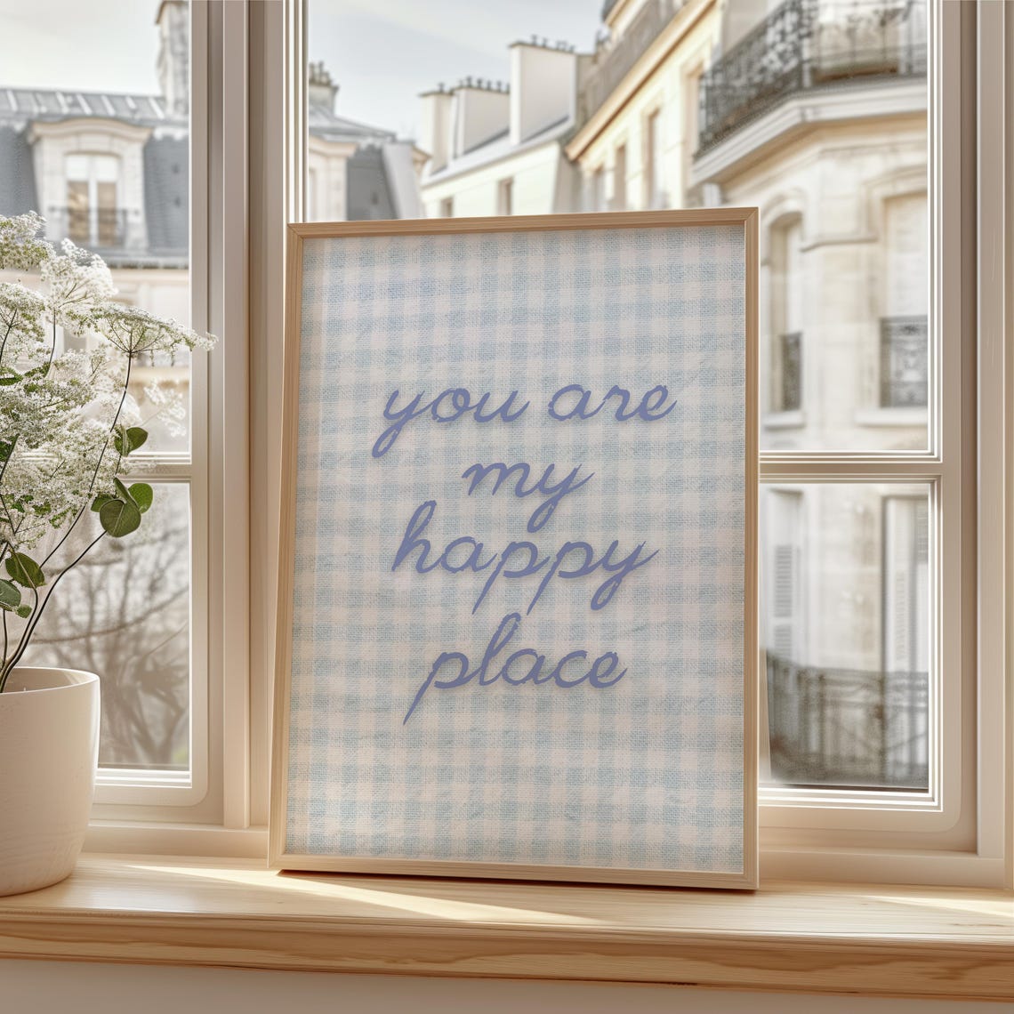 You Are My Happy Place Blue Gingham Script Farmhouse Wall Art - Image 3