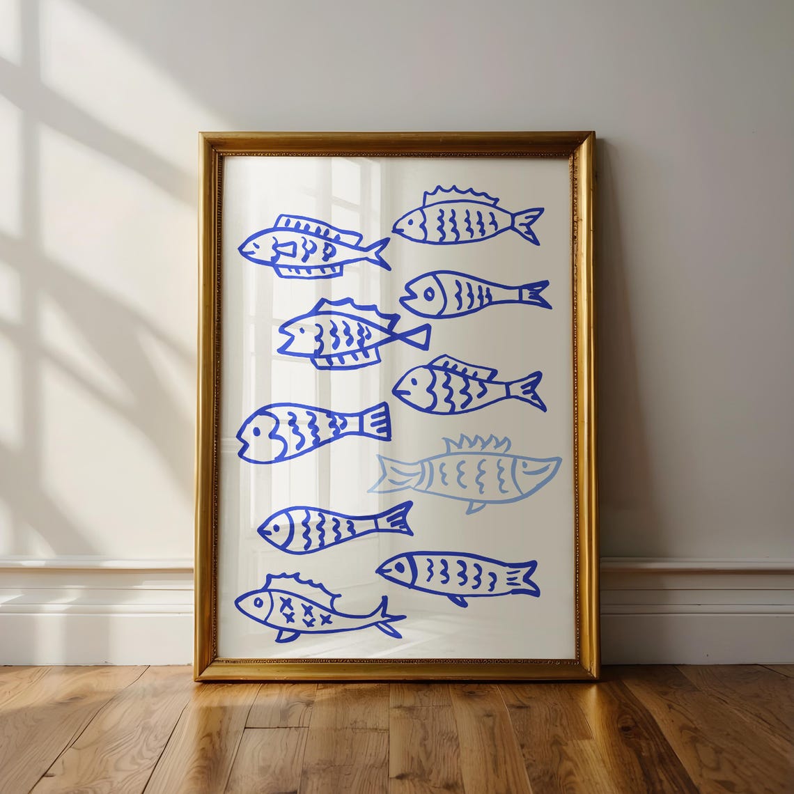 School Of Blue Fish Line Art Nautical Coastal Beach Wall Art - Image 3