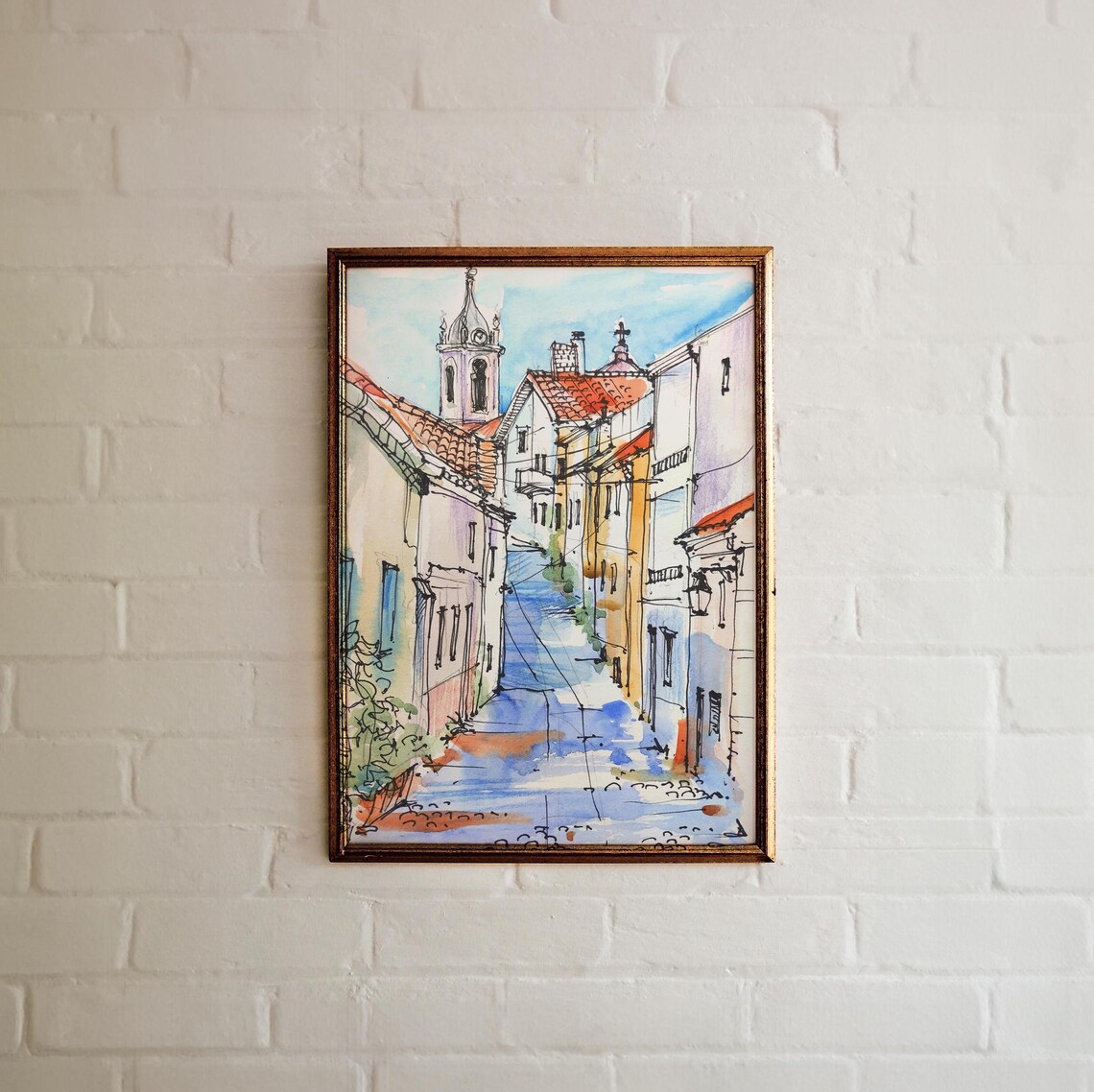 Lisbon Portugal Street Watercolor Sketch Old Town Travel Poster - Image 2