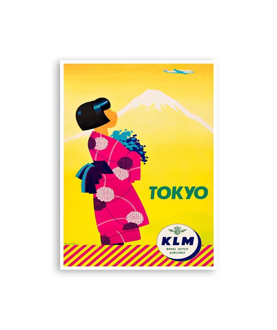 Tokyo KLM Royal Dutch Airlines Vintage Kimono Fuji Sunset Poster