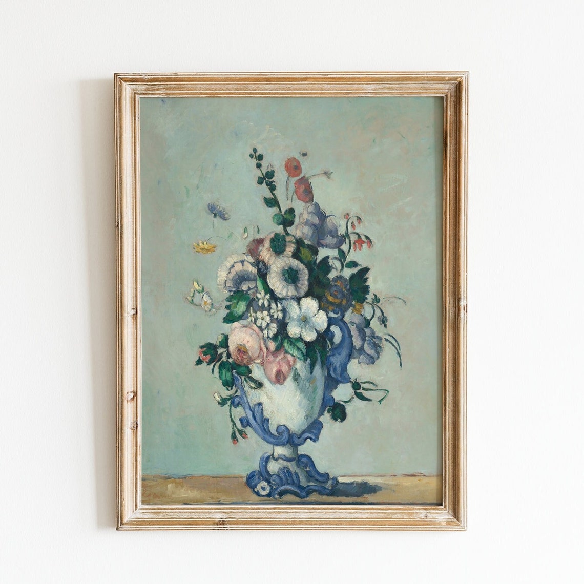 Vintage Floral Still Life Impressionist Bouquet Blue Vase Art Print - Image 4