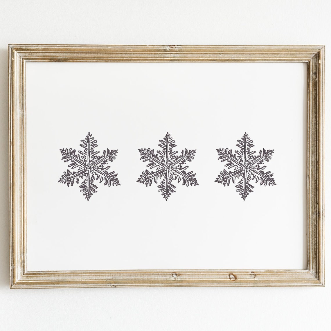 Vintage Engraved Snowflakes Trio Print Minimal Winter Cabin Wall Art