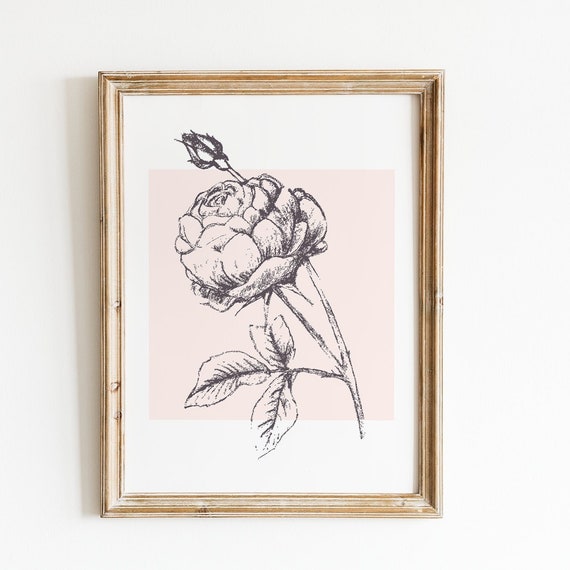 Minimalist Rose Sketch Art Print, Valentine Decor