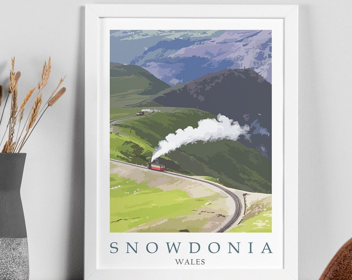 Snowdonia Wales Mountain Steam Railway Vintage Travel Poster