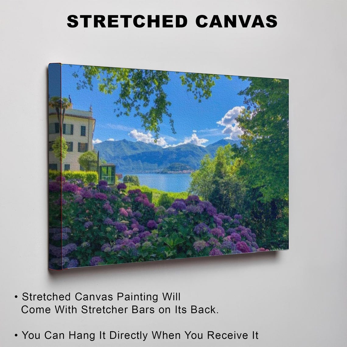 Lake Como Villa With Hydrangeas Mountain View Scenic Art Poster - Image 3
