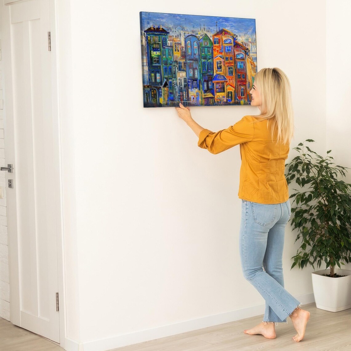 Colorful Row of Traditional Dutch Canal Houses Painting Poster - Image 5